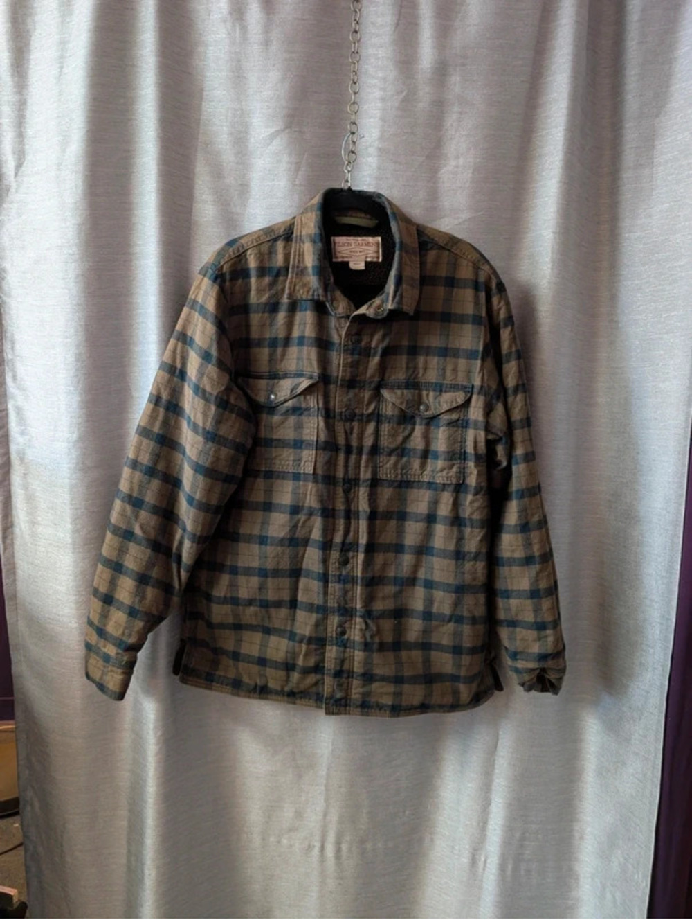 Filson Fleece Lined Brown Plaid Flannel L